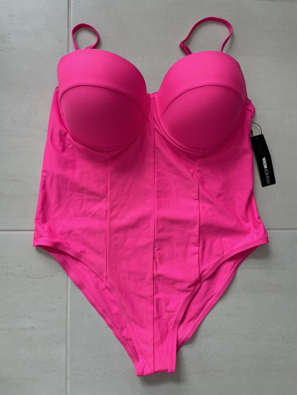 Fashion Nova Swim Rory One Piece Swimsuit Beach Summer Hot Pink